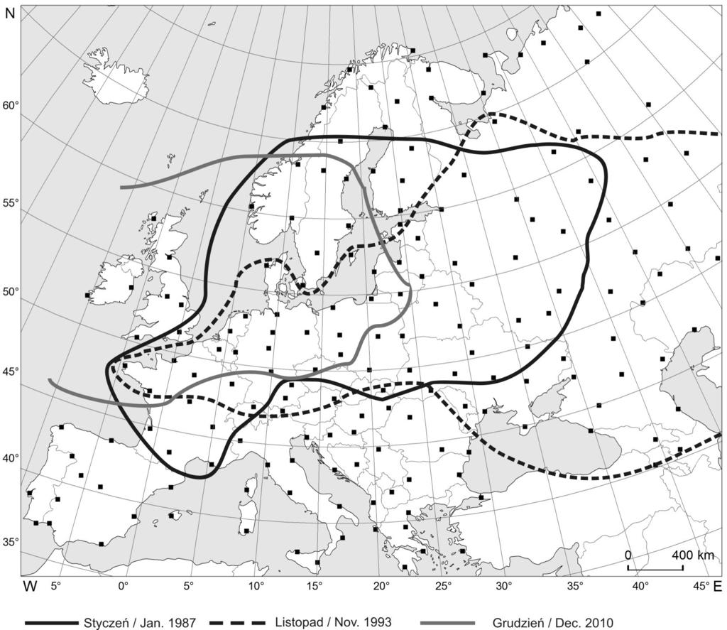 Figure 4. Extent of ACMs in Europe (extent identified based on Kossowska-Cezak, Twardosz 2017a). Rysunek 5.