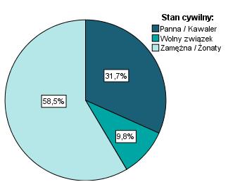 Charakterystyka badanych absolwentów Wydziału Farmaceutycznego pod względem stanu cywilnego.