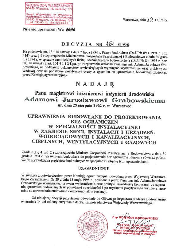 12 KOPIE UPRAWNIEŃ PROJEKTOWYCH ORAZ