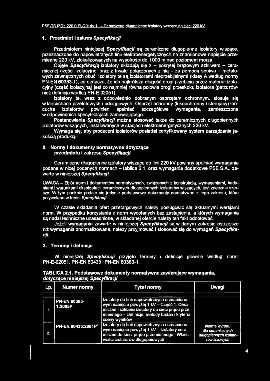 PSE-TS.IZOŁ 220-0 PU2014v.1 - Ceramiczne dluoopienne izolatory wiszące do sieci 220 kv 1.