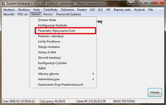 Parametry semestru oraz terminy wpisywania ocen i generowania protokołów.