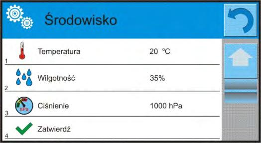 Uwaga: Jeżeli w ustawieniach dla modu została wyłączona opcja <Środowisko> (wartość <Nie>), program pominie konieczność wprowadzenia tych wartości dla tego pomiaru.