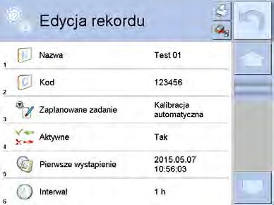 Jeżeli została wybrana kalibracja zewnętrzna, należy wprowadzić dane dotyczące kalibracji, wzorca, przy użyciu którego ma być wykonywana i harmonogramu jej działania.