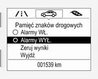 244 Prowadzenie i użytkowanie Gdy na wyświetlaczu w wersji Midlevel wyświetlana jest strona systemu rozpoznawania znaków drogowych, nacisnąć SET/CLR na dźwigni kierunkowskazów. Wybrać Alarmy WŁ.