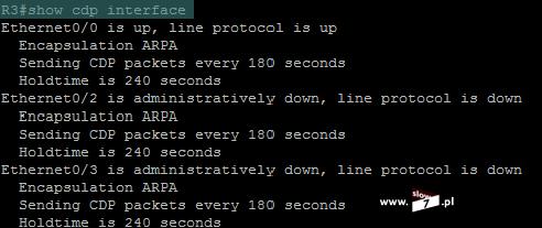 31 (Pobrane z slow7.pl) Domyślnie na urządzeniach Cisco we wszystkich systemach IOS od wersji 12.0(3)T (włącznie) protokół CDP jest uruchamiany w wersji 2.