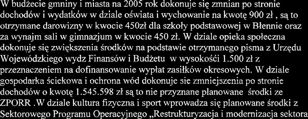 W dziale opieka spoleczna dokonuje siq zwiqkszenia irodkow na podstawie otrzymanego pisma z Urzqdu Wojewodzkiego wydz Finansow i Budzetu w wysokoici 1.