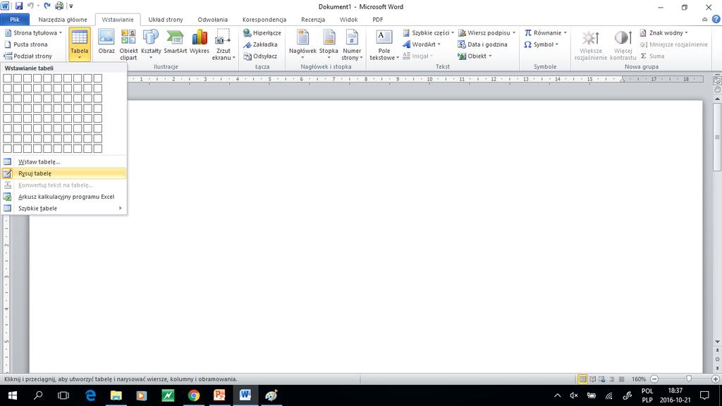 Edytor teksu MS Word 2010 PL: wstawianie tabel. Wstawianie tabeli.
