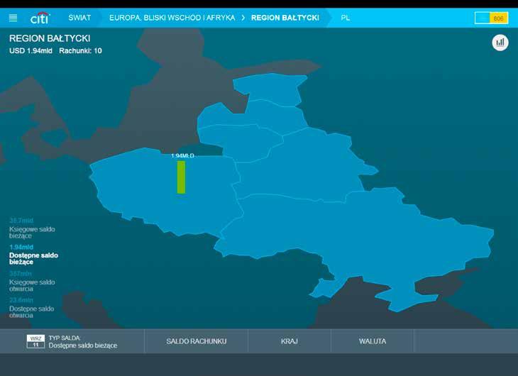 2. Nawigacja po mapach Zależnie od tego, czy Użytkownik posiada uprawnienia do podglądu rachunków w różnych krajach, stroną startową w aplikacji będzie dla niego mapa kraju, regionu, bądź świata.