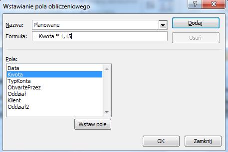 Wstawianie do tabeli pól obliczeniowych.