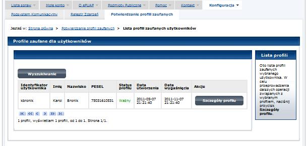 Ekran 3.5. Wyszukany profil zaufany epuap 1 Należy: 1.