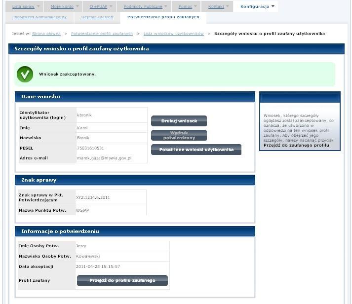 Ekran 1.14. Utworzony profil zaufany epuap 1 Należy: 1.