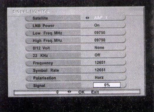 Możesz ustawić parametry takie jak 0/12 V, 22kHz, LNB Power, LNB Częstotliwość, symbol Rate oraz polaryzację.