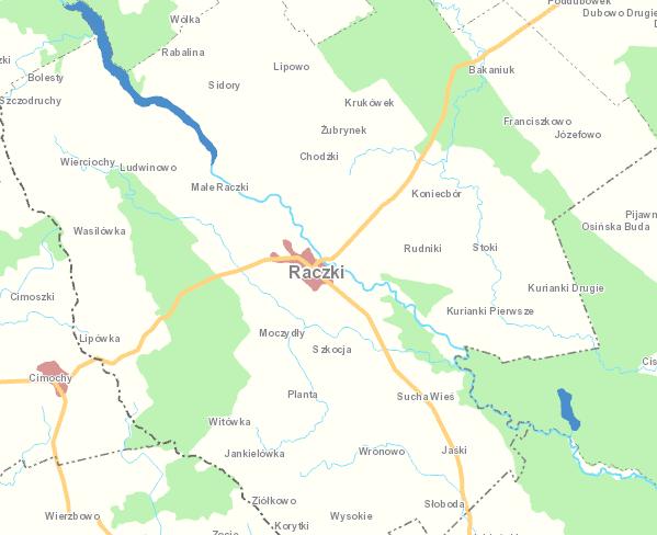 Rysunek 8. Mapa zagrożenia powodziowego na terenie Gminy Raczki Źródło: www.kzgw.gov.