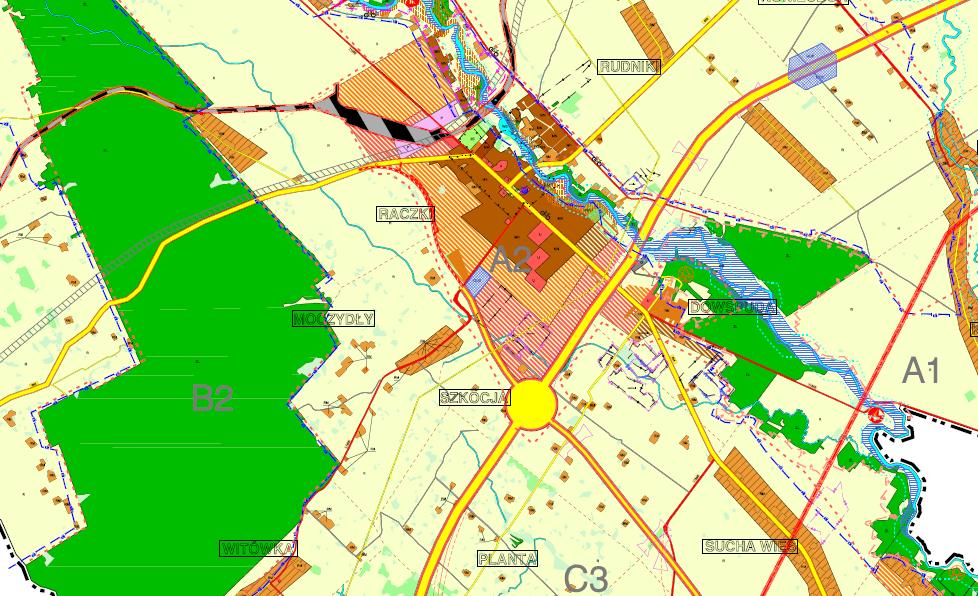 Rysunek 9. Mapa obszarów narażonych na niebezpieczeństwo powodzi Źródło: Studium uwarunkowań i kierunków zagospodarowania przestrzennego Gminy Raczki 5.1.2.