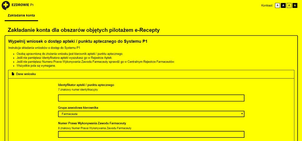 3.2. WARUNKI KORZYSTANIA Z SYSTEMU P1 Użytkownik, chcący złożyć wniosek o dostęp do Systemu P1, będzie musiał zapoznać się oraz zaakceptować Warunki korzystania z Systemu P1 dostępne w odnośniku w
