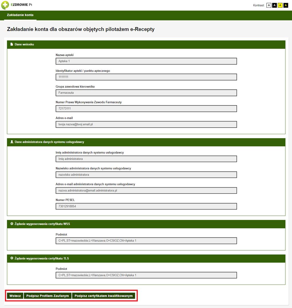 Rysunek 5. Formularz wniosku podpis wniosku 3. SOW tworzy wniosek w postaci dokumentu elektronicznego (plik XML). 4.