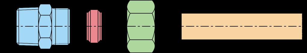 Uniwersalne łączniki z pierścieniem zaciskowym o symetrycznym kształcie, przeznaczone do łączenia rur miedzianych, mosiężnych, stalowych, aluminiowych, itp. oraz rur i węży z tworzywa (np. poliamid).