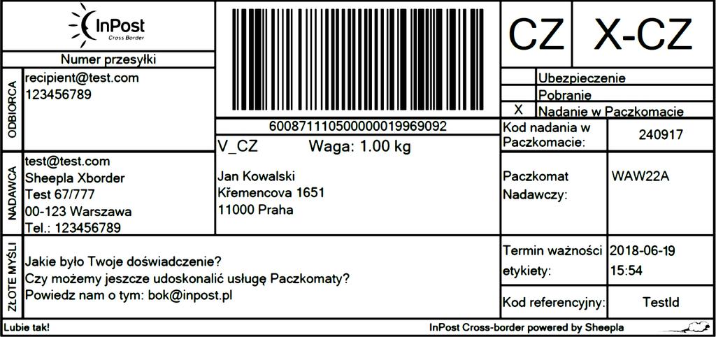 Zadanie 15. Z analizy zamieszczonej etykiety wynika, że przesyłkę nadano w Pradze.