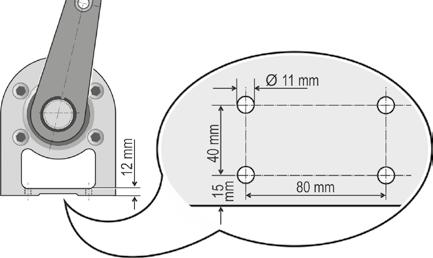 2 Montaż ze stopą i dźwignią Przed montażem sprawdzić, czy jest dostępna wystarczająca do tego powierzchnia. Napęd i inne części nie mogą znajdować się w zasięgu ruchu dźwigni.