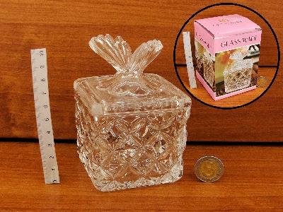 36 CUKIERNICA POJEMNIK SZKLANY KWADRAT MOTYLEK; wym.