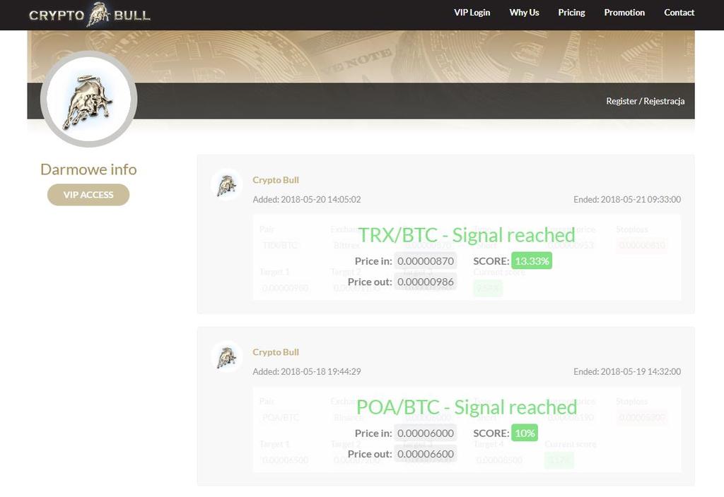 DZIAŁANIE PORTALU CRYPTO BULL Logowanie / rejestracja