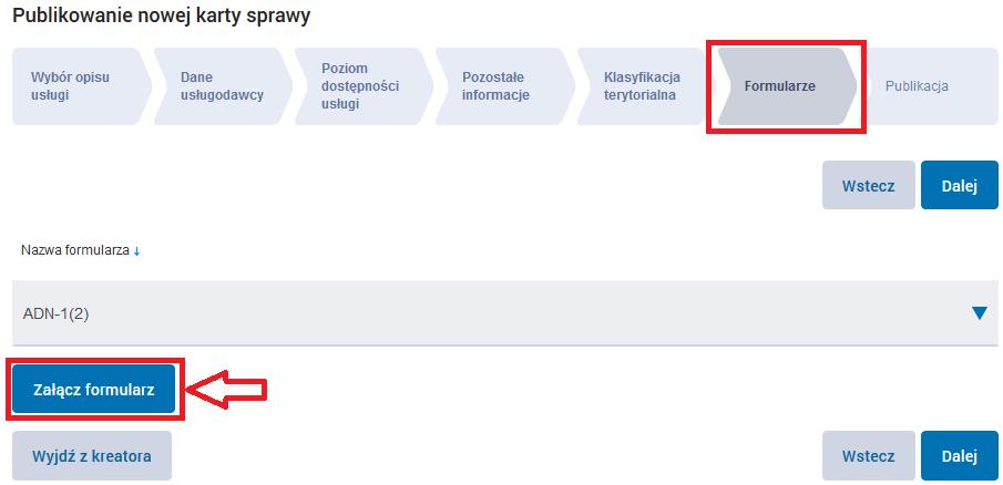 Krok 9 Klikamy następnie ponownie na przycisk Załącz formularz. Krok 10 Uzupełniamy teraz informacje o formularzu.