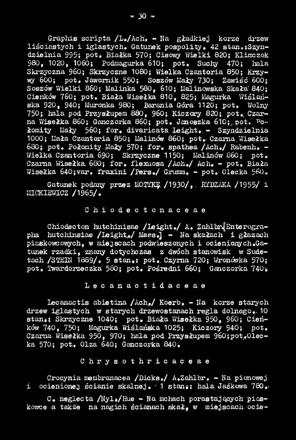 , Czarna Wisełka 860; Ganczorka 860; p ot. Janoszka 610;., pot. Połomity Mały 560; fo r. divaricata le ig h t., - Szyndzielnia 1000; Mała Czantoria 850; Malinów 860; pot.. Czarna.Wisełka 680; p ot, Połomity Mały 570; f o r.