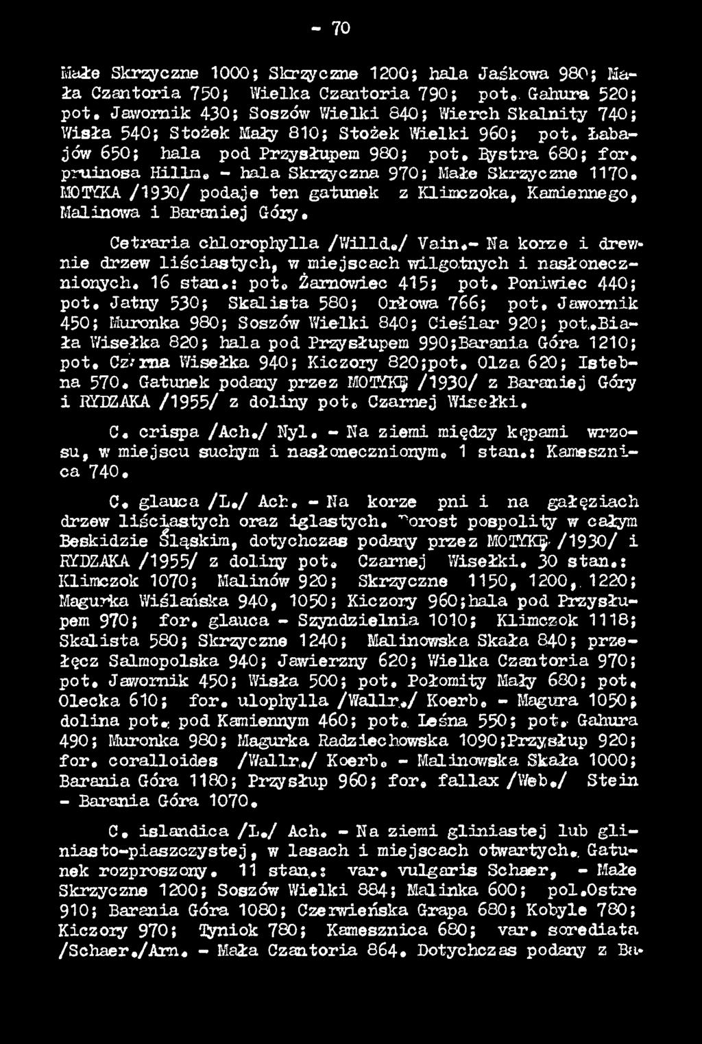 Jatny 530; S k a lista 580; Orłowa 766; p o t, Jawornik 450; Muronka 980; Soszów W ielki 840; C ie ś la r 920; pot,.