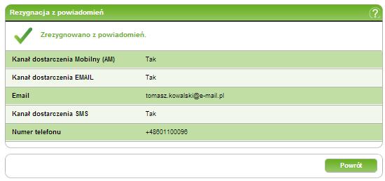 11. Ustawienia 126/215215 11.2.4.2 Potwierdzenie Ekran prezentuje komunikat informujący o potwierdzeniu rezygnacji z powiadomień.