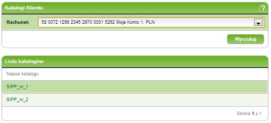 9. MPW/SIPP (tylko dla firmy) 70/215215 Dla każdego katalogu prezentowane są: Nazwa katalogu - nazwa katalogu utworzona przez Plus Bank S.A.