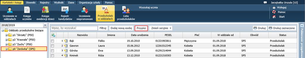 w polu Uwagi. W przypadku opuszczenia przez dziecko przedszkola w trakcie roku szkolnego wychowawca oddziału powinien skreślić dziecko w dzienniku zajęć oddziału (w module Dziennik).