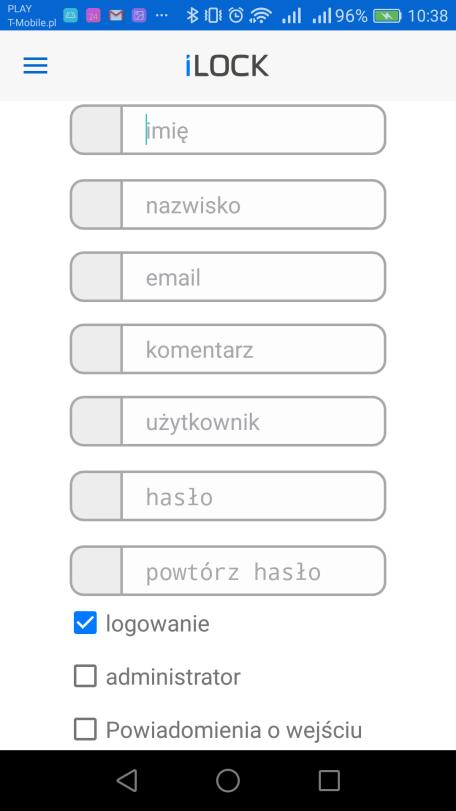 7 S t r o n a 4. Dodawanie użytkownika W oknie Dodaj użytkownika" należy uzupełnid wszystkie dane oraz wybrad stopieo dostępu danego użytkownika.