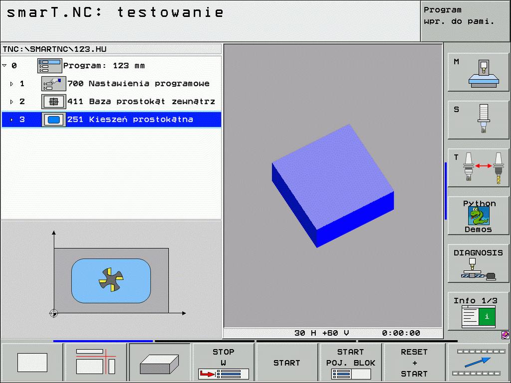 Grafika testowa i grafika przebiegu programu Testowanie graficzne i odpracowywanie programu Wybrać podział ekranu GRAFIKA lub PROGRAM+GRAFIKA!