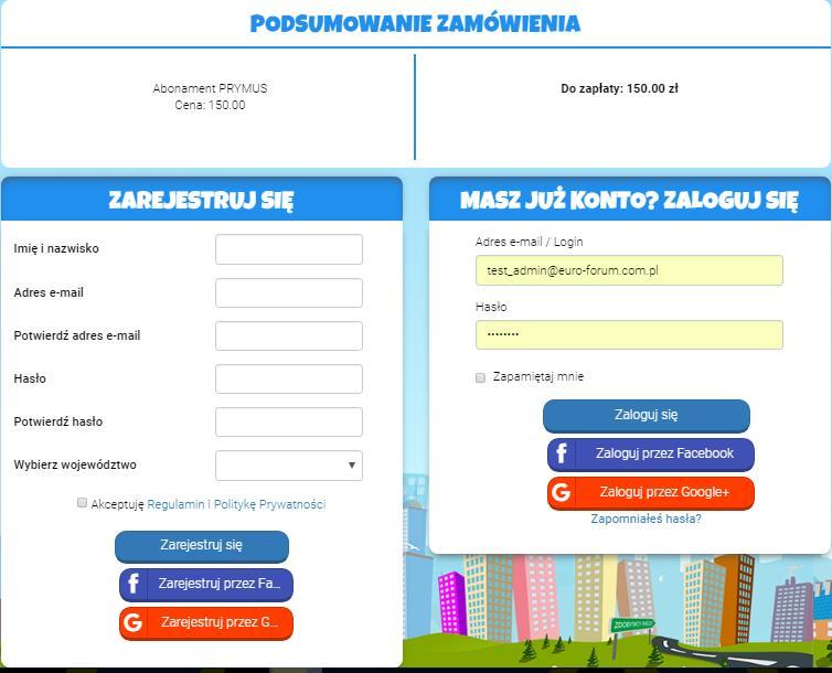 W celu potwierdzenia wyboru abonamentu należy kliknąć przycisk Aplikacja przeniesie użytkownika do podsumowania strony zamówienia: 1 2 3 Podsumowanie zamówienia zawiera następujące