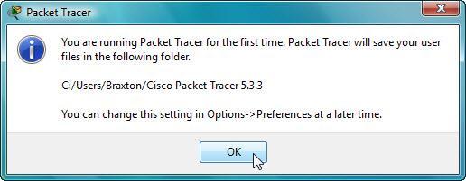 Kliknij Zakończ Pojawi się ekran "Używasz Packet Tracer po raz pierwszy". Kliknij OK.