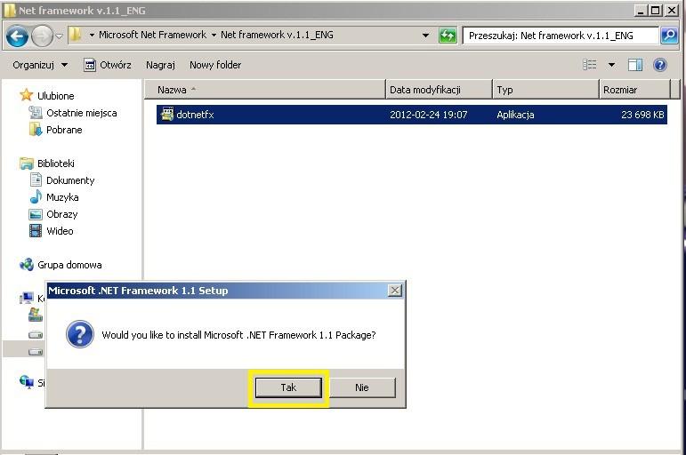Oczywiście klikamy na Tak.