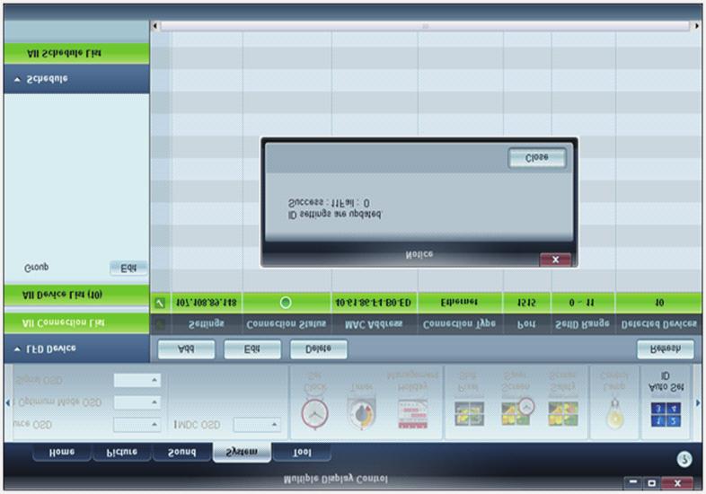 3 Korzystanie z programu MDC 3.3.3 Auto Set ID Funkcja Auto Set ID przypisuje identyfikatory wszystkim wyświetlaczom LFD połączonym w łańcuch w ramach wybranego połączenia.