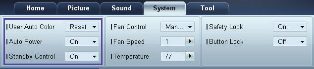 3 Korzystanie z programu MDC Ogólne User Auto Color Automatyczna regulacja kolorów ekranu. Opcja dostępna tylko w trybie PC. Auto Power Ustawianie automatycznego włączenia urządzenia.