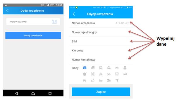 4) Aby dodać urządzenie należy przycisnąć [ ], wprowadzić IMEI, który