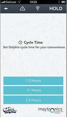 Długość cyklu pracy Aplikacja MyDolphin umożliwia wybór 3 czasów trwania cyklu pracy: 1,5 godz., 2 godz. oraz 2,5 godz.