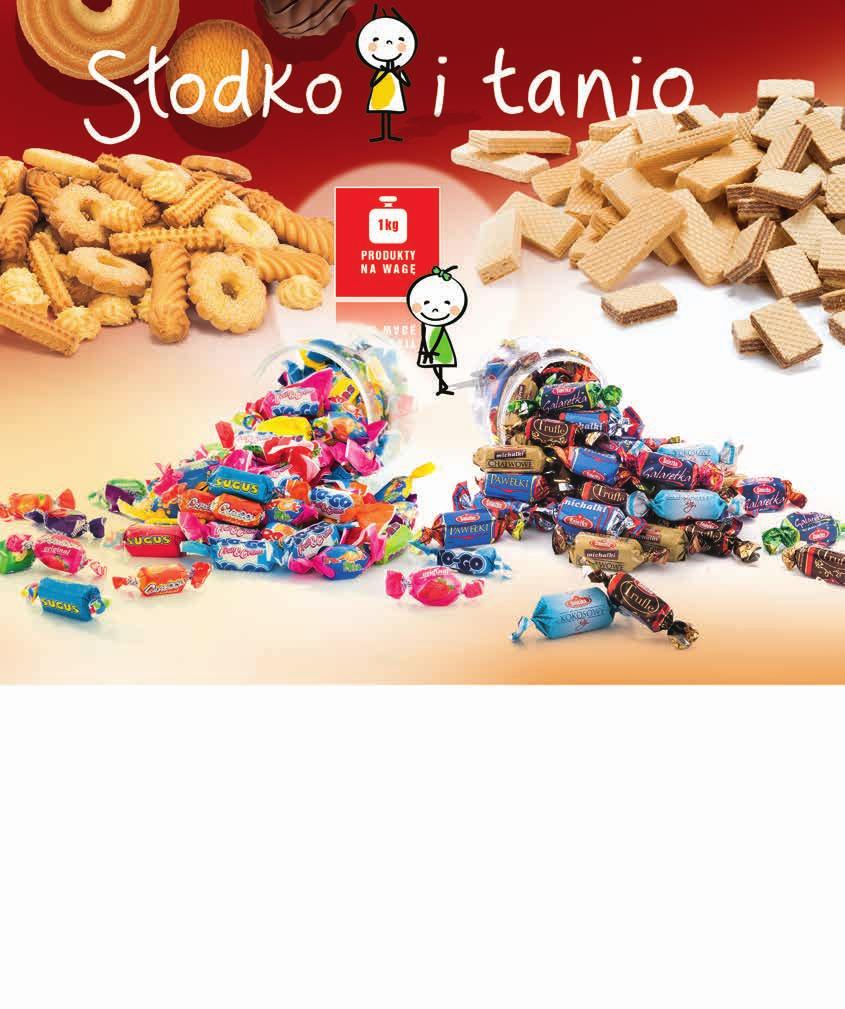 17% 0 99 100 g 1,20 CIASTKA CHABRIOR domowe stokrotki z cukrem szyszki babeczki kokosowe 19% 1 29 100 g 1,60 CUKIERKI NORD crazoole sugus yo-go rock vit 16% 1 09 100 g 1,30 WAFLE MAGNOLIA orzechowe
