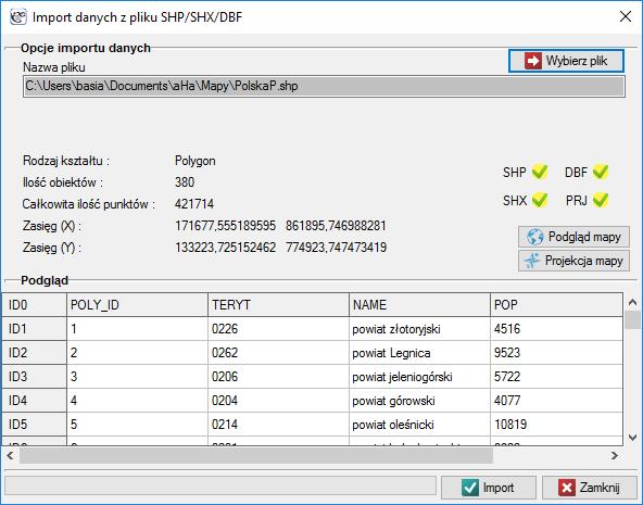 Wprowadzanie danych Aby pliki mapy zostały wczytane poprawnie, program PQScut wymaga mapy wektorowej zapisanej jako SHAPEFILE.