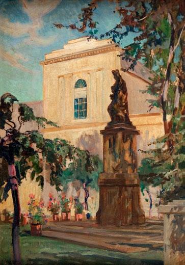 16 Henryk Szczygliński (1881 Łodź 1944 Warszawa) Figura Matki Boskiej Passawskiej na Krakowskim Przedmieściu olej/tektura, 71 x 50 cm