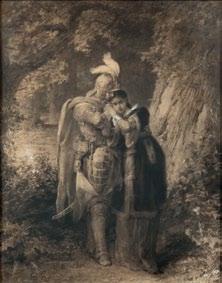 20 Michał Elwiro Andriolli (1836 Wilno 1893 Nałęczów) Pożegnanie Marii i Wacława kredka, gwasz/papier, 46 x 36,5 cm (w świetle oprawy) sygnowany l.d.: 'Andriolli' Ilustracje do Marii Antoniego Malczewskiego.