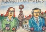 postaci ołówek, gwasz/papier, 9 x 13 cm opis autorski na górze: 'EWAWSIMIASTOSEŁO' ODWROCIE: pieczątka 'MISTRZ Z KRYNICY' oraz