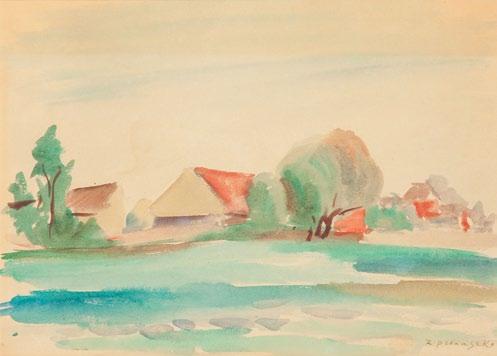 61 Zbigniew Pronaszko (1885 Debreczyn 1958 Kraków) Pejzaż wiejski akwarela/papier, 27 x 37,5 cm (w świetle