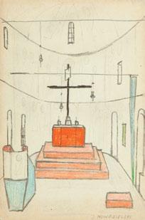 79 Jerzy Nowosielski (1923 Kraków 2011 Kraków) Wnętrze kościoła ołówek, kredka/tektura, 16,5 x 11 cm sygnowany p.d.: 'J.