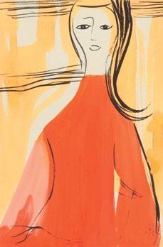 94 Monika Piwowarska (1914 Orenburg 2006 Warszawa) Dziewczyna w czerwonej sukience akwarela, tusz/papier, 29,5 x 19,5 cm (w świetle