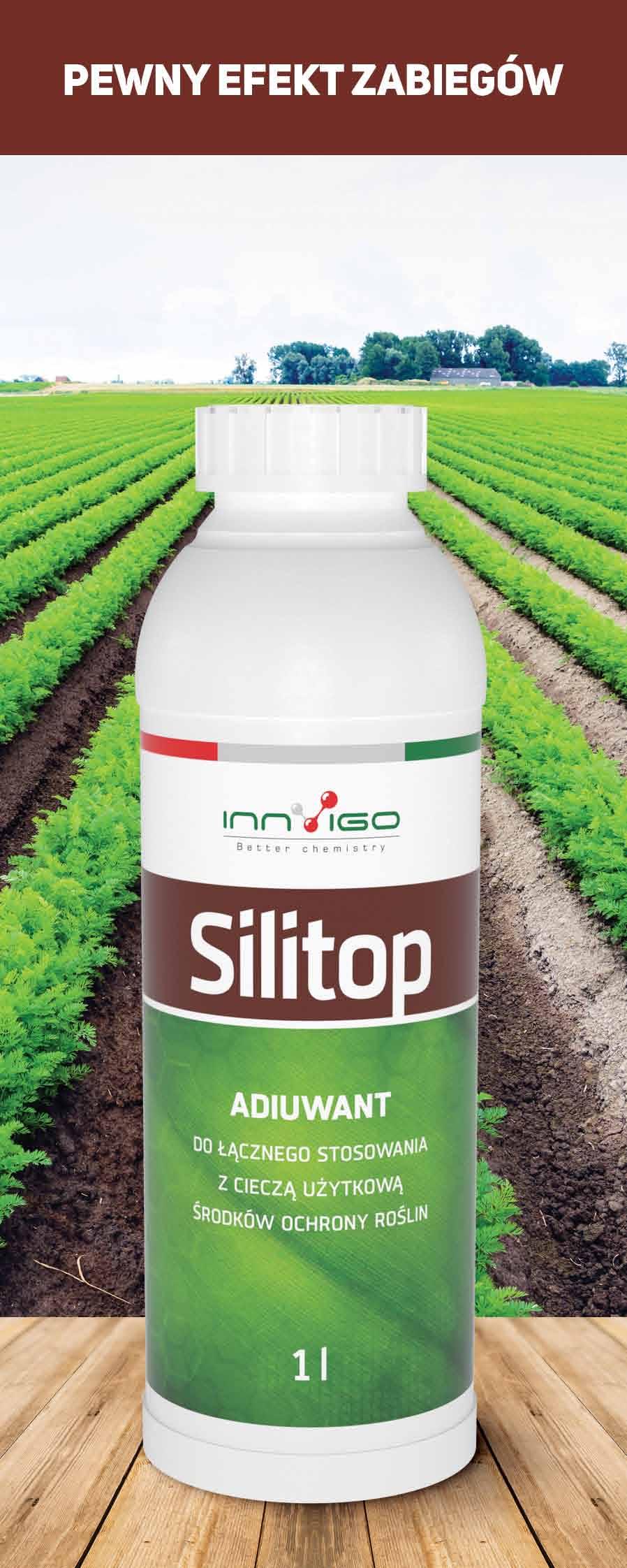 SILITOP to unikatowy preparat zwilżający, który zwiększa przyczepność oprysku i znacząco poprawia wnikanie pestycydów w głąb rośliny.