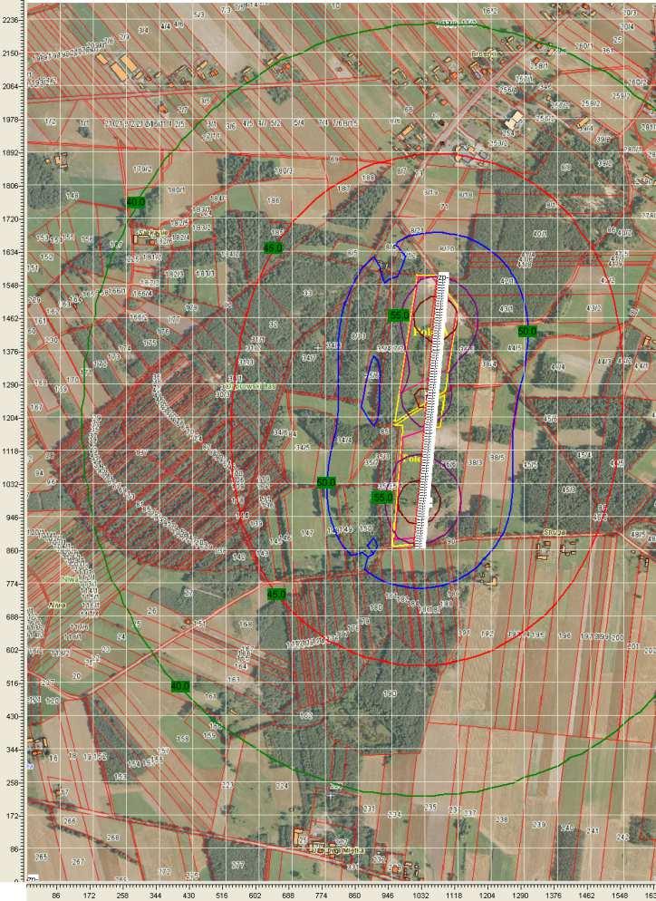 Rysunek 9 Mapa zasięgu hałasu generowanego w czasie